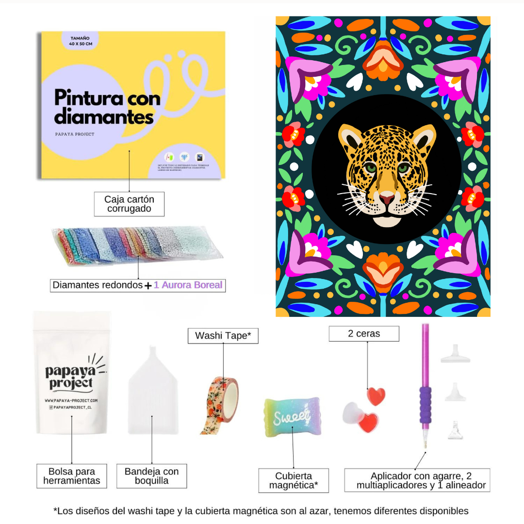 Pintura con diamantes-✨ KIT PLUS✨Jaguar y flores