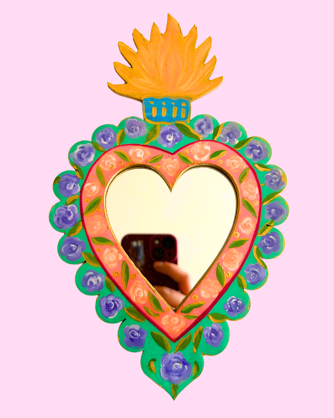 Espejo corazón-menta y rosa