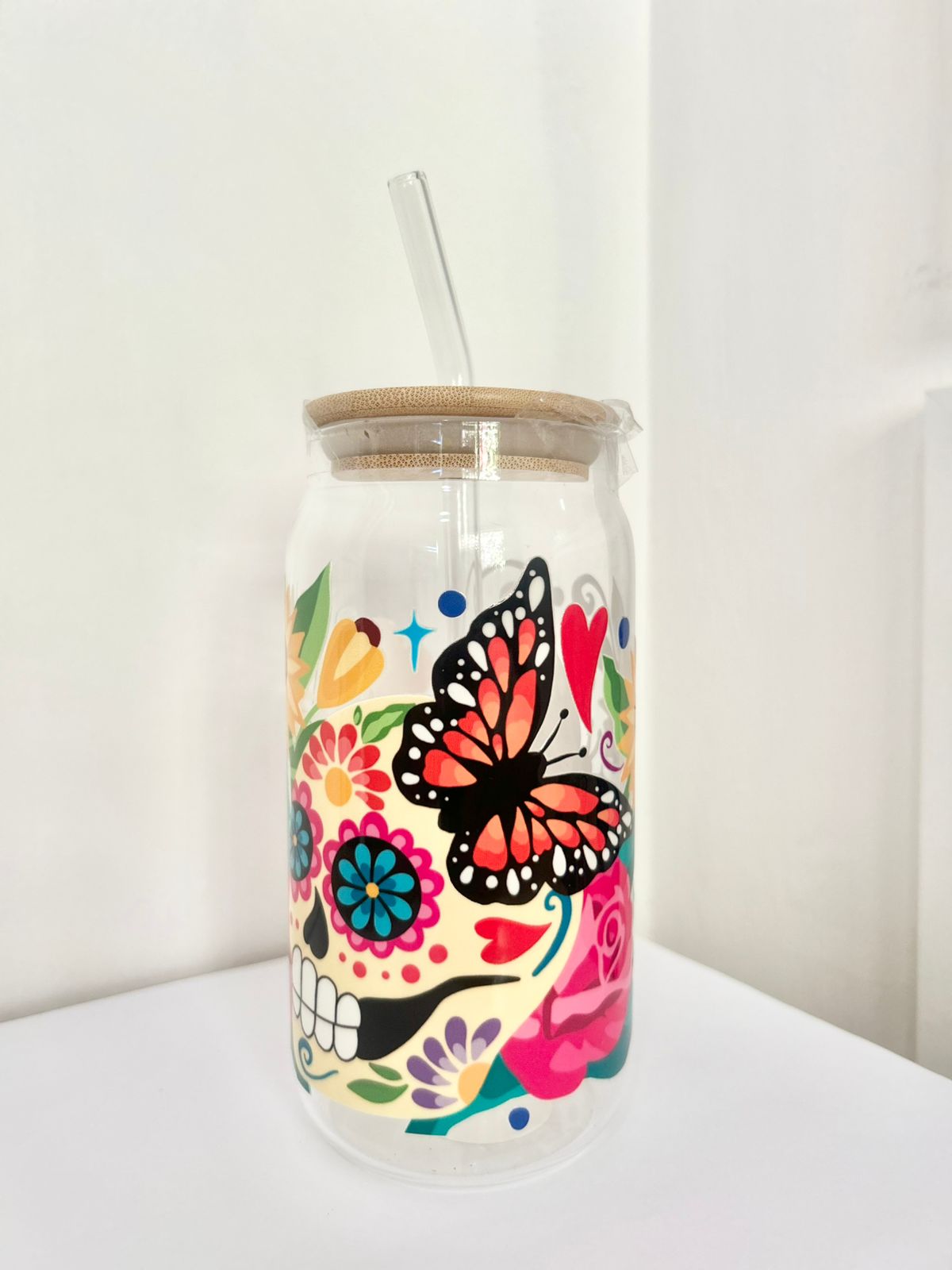 Vaso de vidrio-catrina