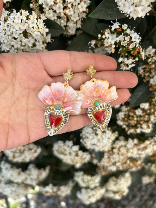 Aros-Florecer rosados con borde