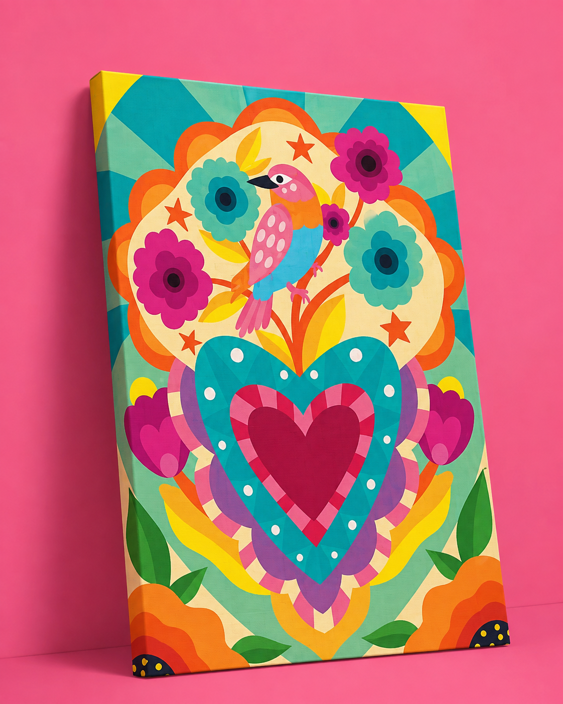 Pinta con diamantes-Pájaro sobre corazón