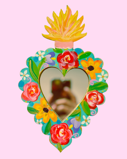 Espejo corazón-Floral menta