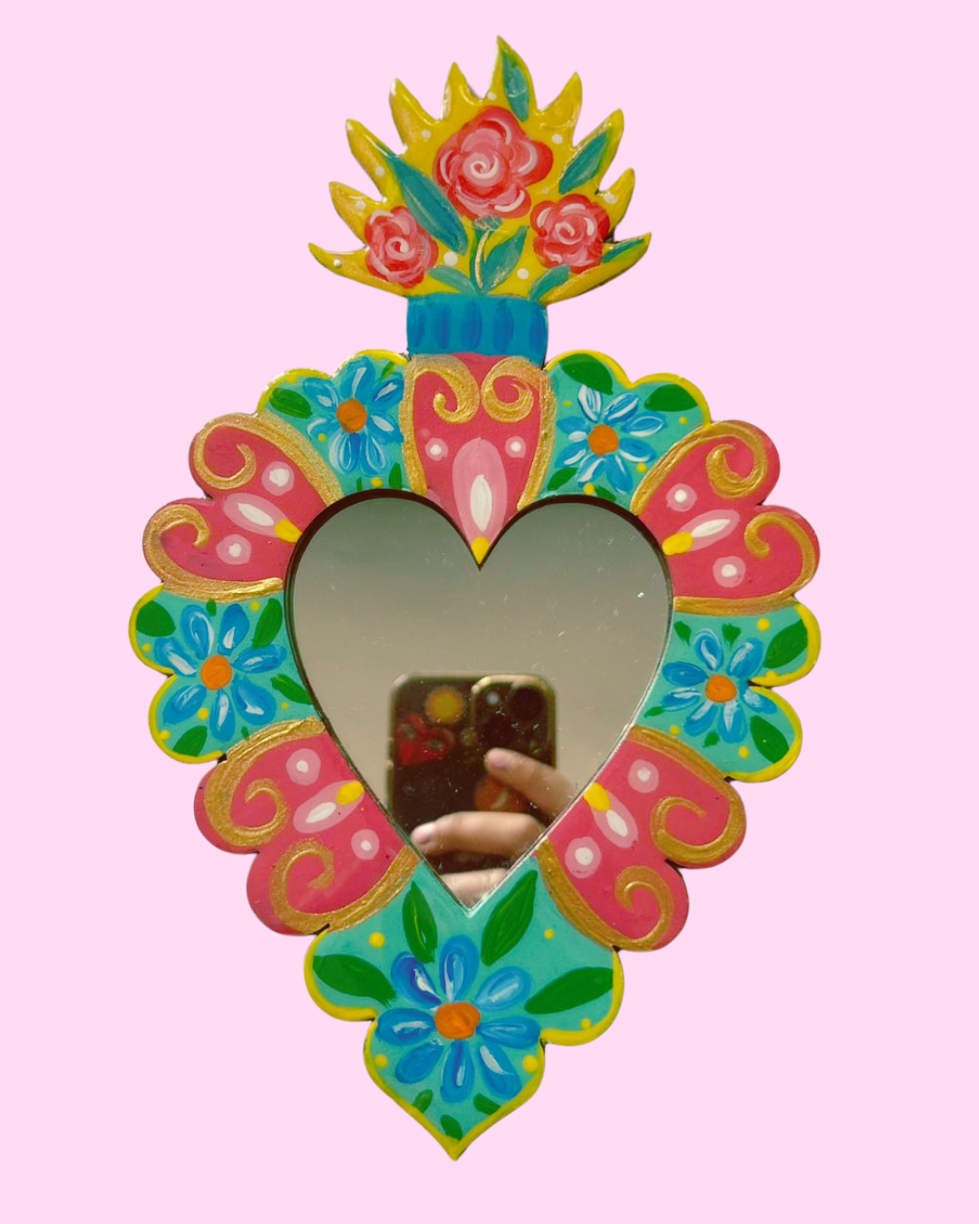 Espejo corazón-Llama rosas