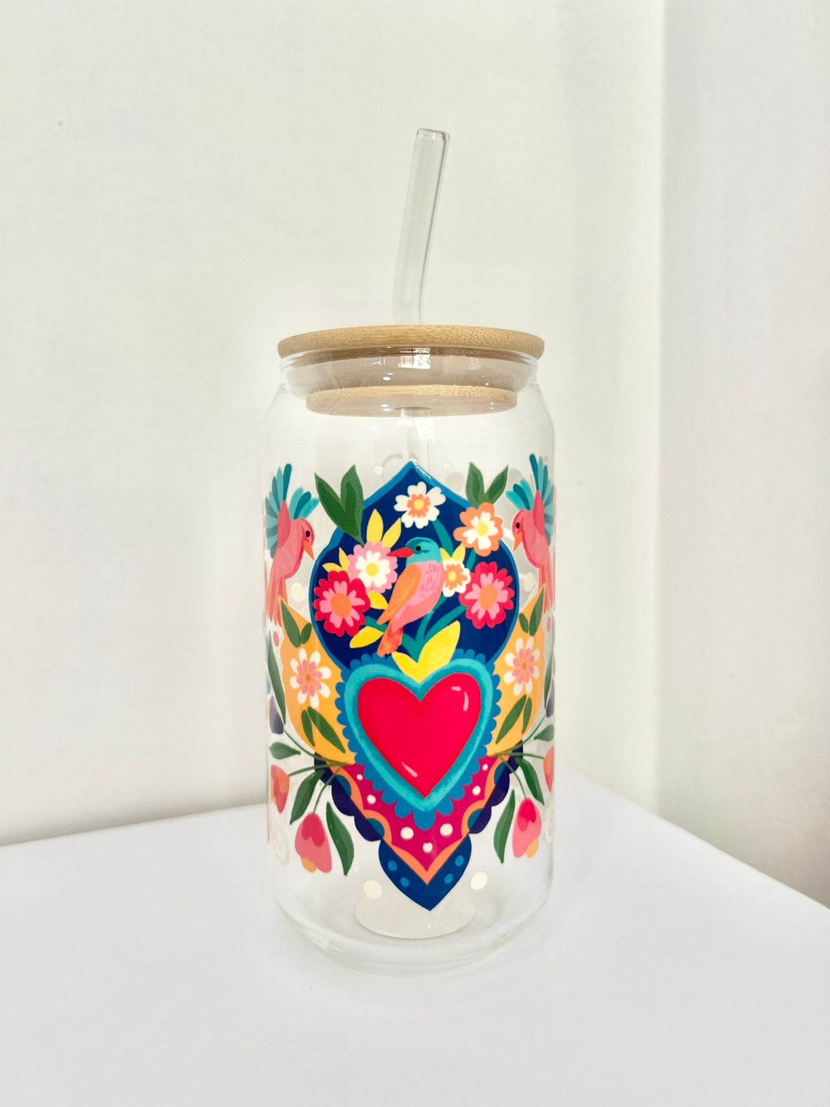 Vaso de vidrio-Pajaros