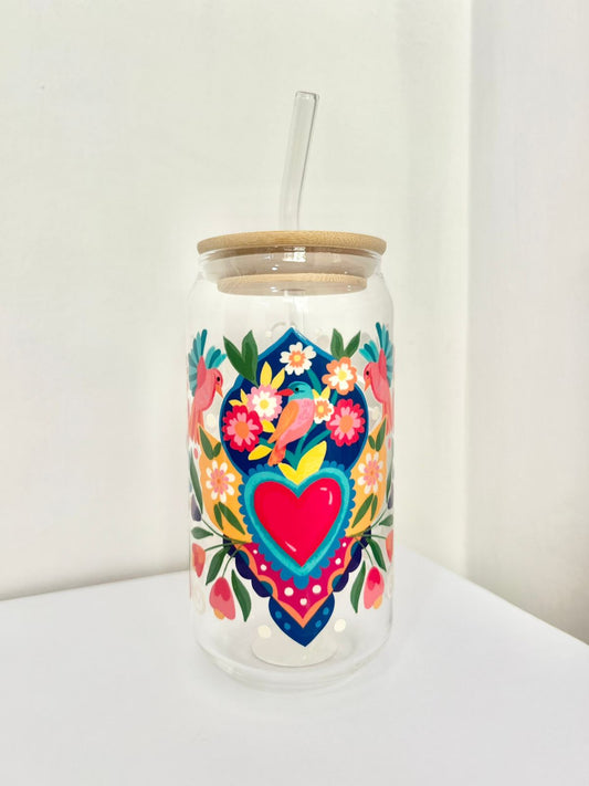 Vaso de vidrio-Pajaros